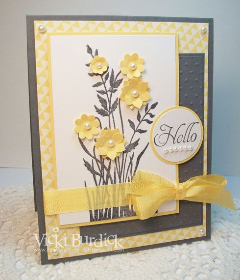 handmade card:Just Believe set. It's a Stamp Thing: Hello ...white and yellow with dark gray ... Stampin' Up!