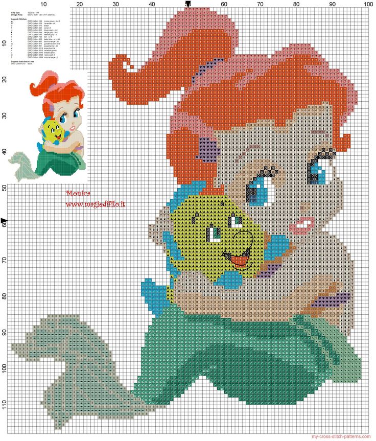 Baby Ariel with Flanders cross stitch pattern