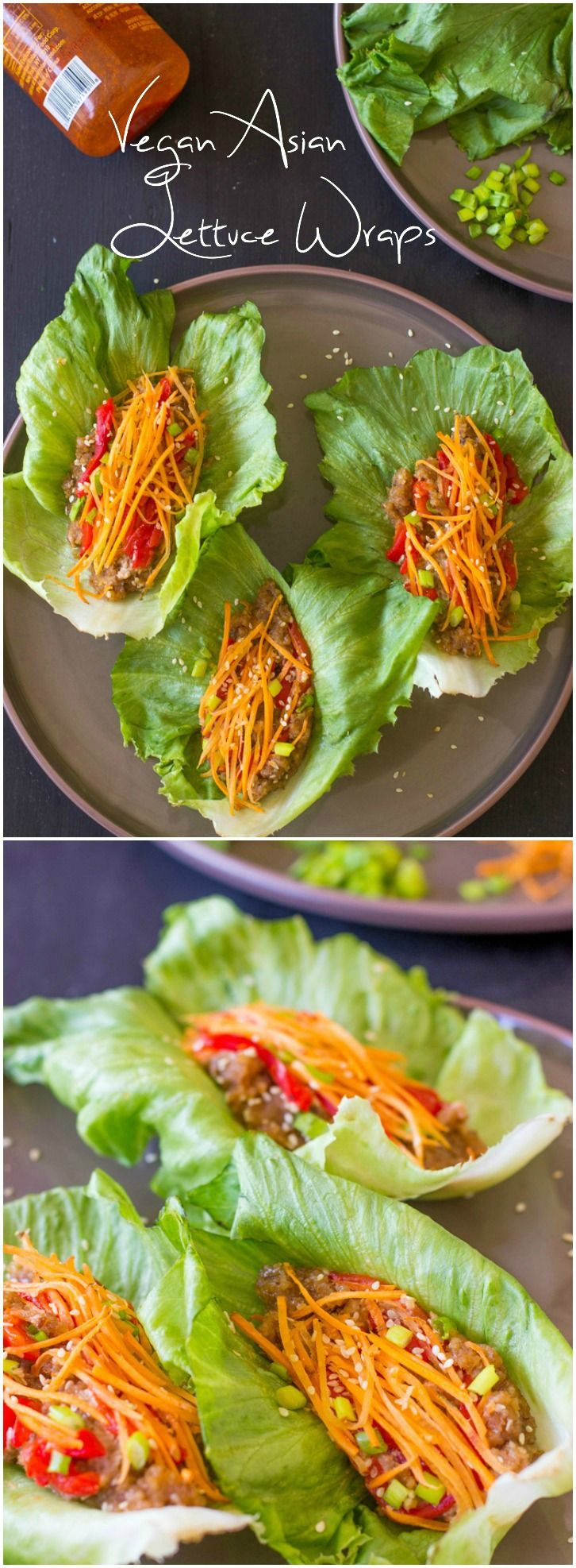 Vegan Asian Lettuce Wraps with Sweet Sriracha Sauce are quick, easy, healthy, delicious and made with an incredible unique filling!!