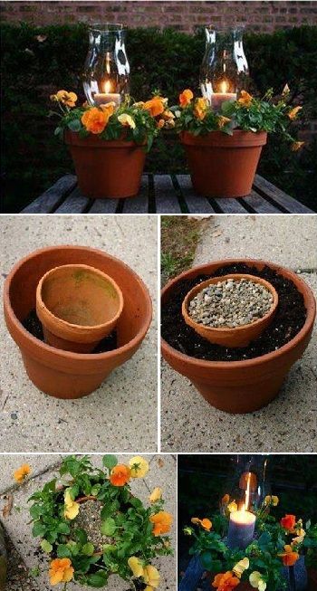 DIY Flower Pot Candle Holder. Could use LED candles for added safety with rambuctious kids around.