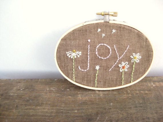 Joy Embroidery Hoop Framed Wall Art Made to Order by WildPlums on Etsy.