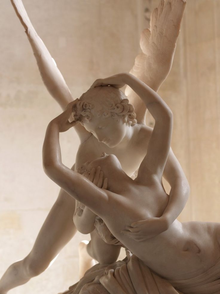 I love this! Eros and Psyche by Antonio Canova -- Envious and jealous of the beauty of a mortal girl named Psyche, Venus asks her son Cupid (known to the Greeks as Eros) to use his golden arrows while Psyche sleeps, so that when she awakens, Venus (Aphrod