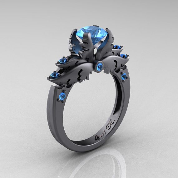 Ring | K Gnel ~ DesignMasters. "Classic Angel". 14K Gray Gold, Blue Topaz