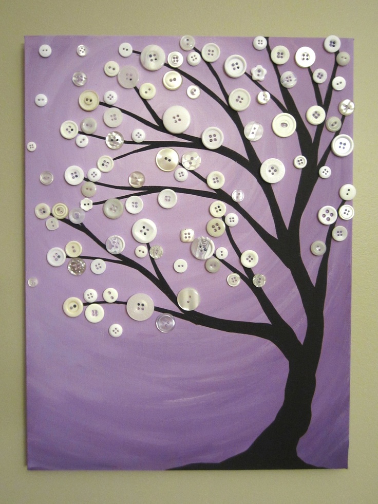 SALE- Purple and White Button Tree Painting- Original Acrylic with Vintage Buttons on Canvas- 12"x16". $50.00, via Etsy.
