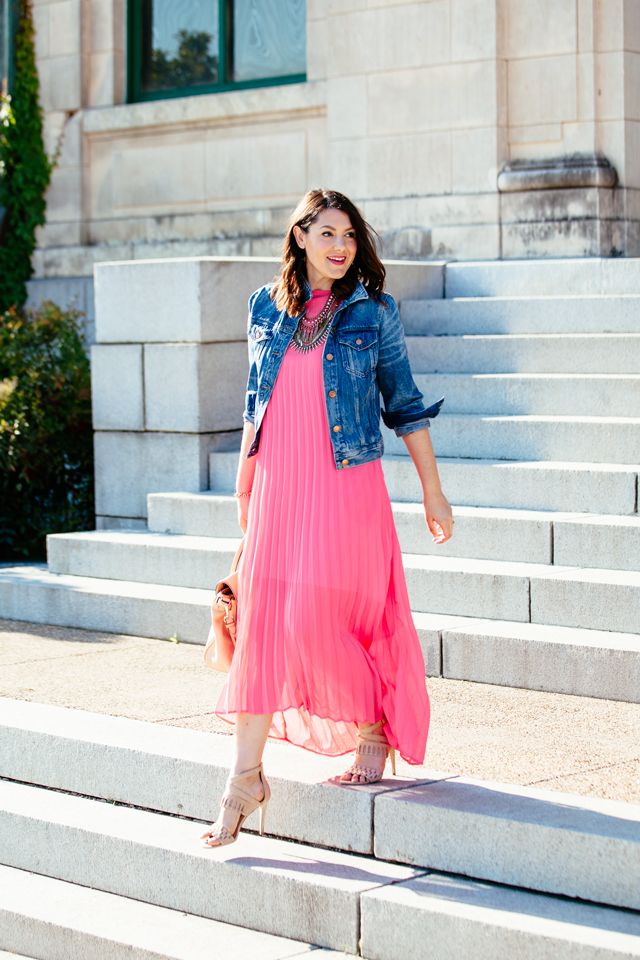 Pleated Pink Maxi & Denim Jacket