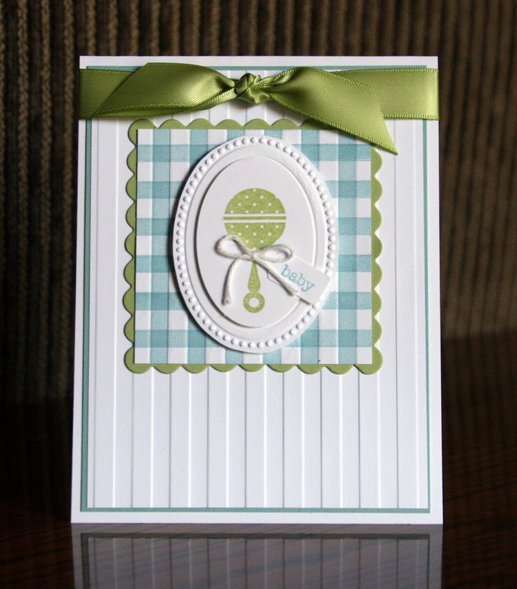 sweet handmade baby card ... like the formal arrangement and the blue plaid with green accents ... Stampin' Up!