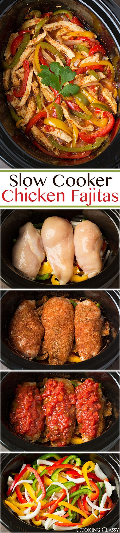 Slow Cooker Chicken Fajitas - these are easiest chicken fajitas yet they taste AMAZING!! My new go to recipe for fajitas.