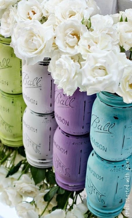 Painted mason jars - I want to do this for my dining room table!!