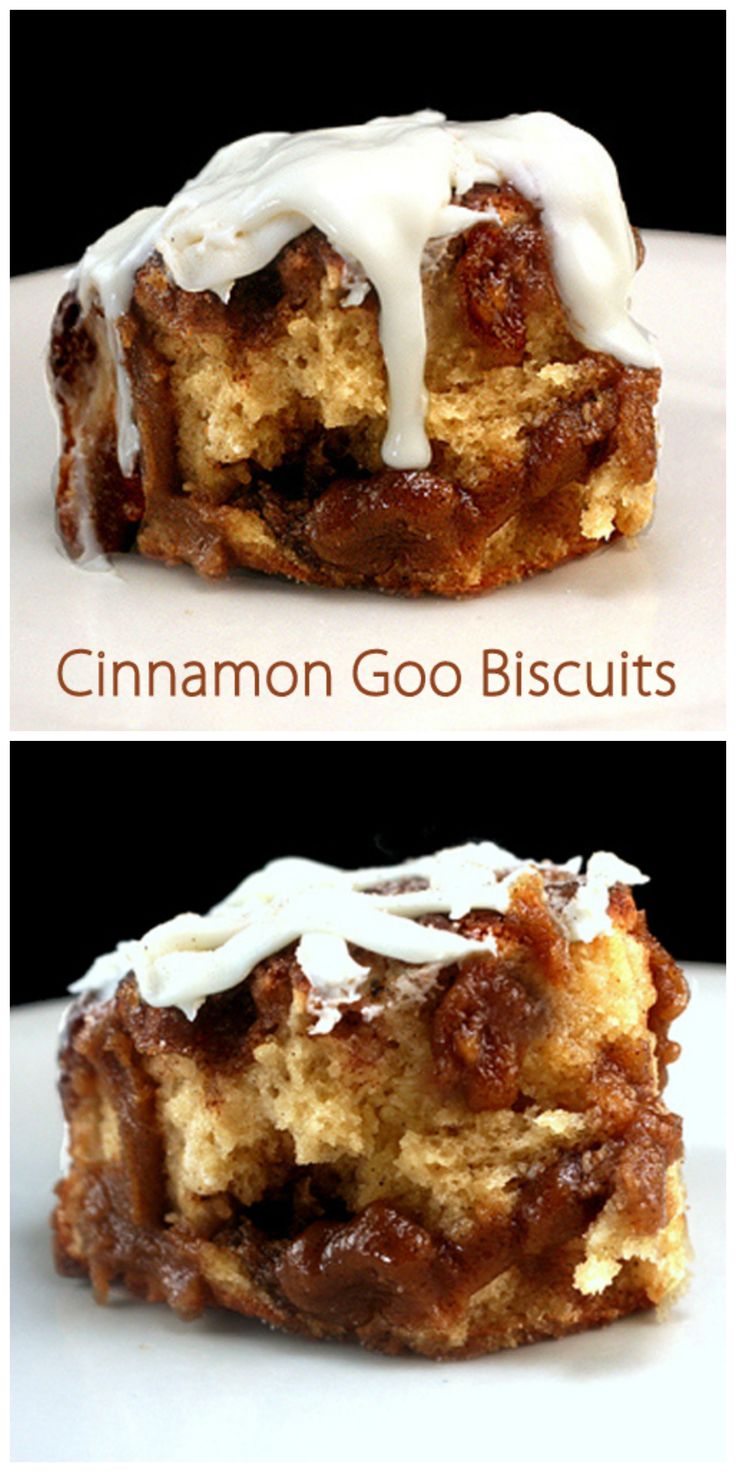 Soft and Fluffy Buttermilk Cinnamon Goo Biscuits - The awesome buttery cinnamon brown sugar goo recipe you find inside a cinnamon roll - baked into fluffy biscuits and topped with a thick, silky cream cheese glaze! No rolling or cutting!