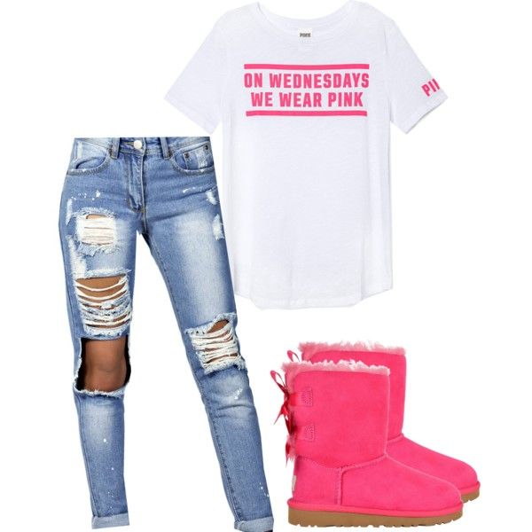 A fashion look from December 2014 featuring Victoria's Secret PINK t-shirts, Boohoo jeans and UGG Australia boots. Browse and shop related looks.