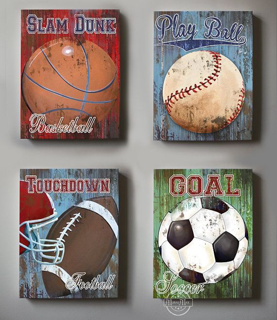 Wall Decor Sports Set of 4 Canvas Art - Sports Room Decor - Canvas Art, All Star Boy Room Decor, 4 Piece 20x16 Canvas Art via Etsy