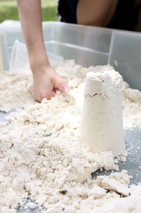 nsand = 8 cups flour + 1 cup baby oil.... I make this for the kids all the time and they love it!
