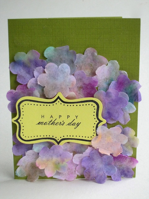 Coffee Filter Purple Flower Mothers Day card (washable markers, spritz, dry, punch)
