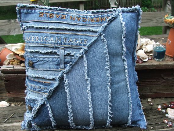 Denim pillow sham. Made using repurposed by TatteredSisters, $22.00