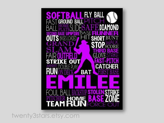 Softball Typography Art Print Perfect for Girl's by twenty3stars