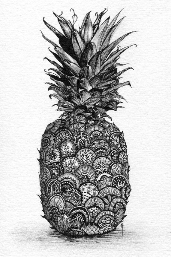 Pineapple. Print of Pen and Ink with Graphite. Zentangle inspired. WHY I NEED FINE POINT PENSS