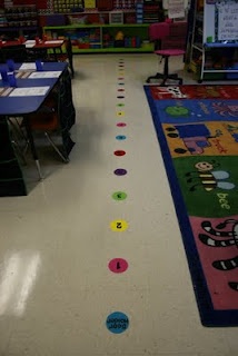 s. Mayas' Kindergarten: Classroom Tour. Dots for kids to line up on = NO... well MINIMIZED pushing