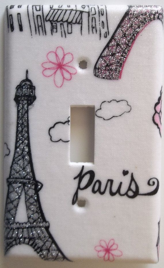 Pink Paris Eiffel Tower Glitter light switch by ChrisCraftiedecor