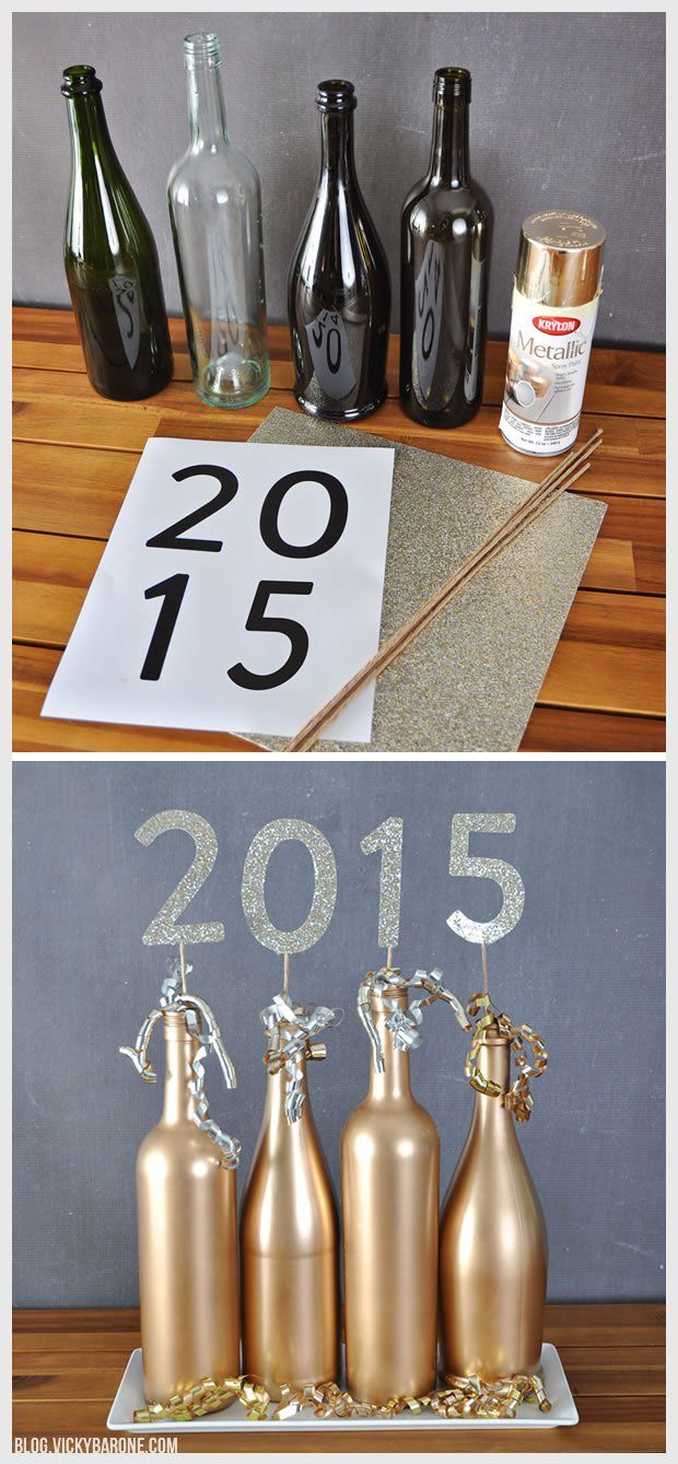 2015 Wine Bottle Centerpiece | New Year's Eve | Vicky Baron