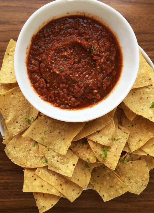 There are two things every party should have: salsa and guacamole. This roasted chile salsa is seriously good. Yes … five jalapeños sounds like a lot but don’t worry, roasting them under the broiler knocks down the heat considerably.