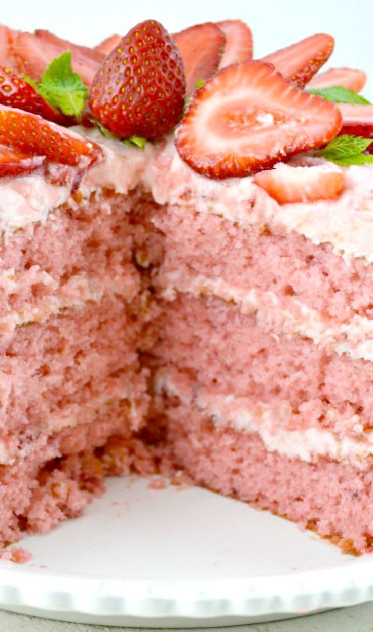 Amazing Triple Decker Strawberry Cake. Super Moist, Rich and Really Sweet!