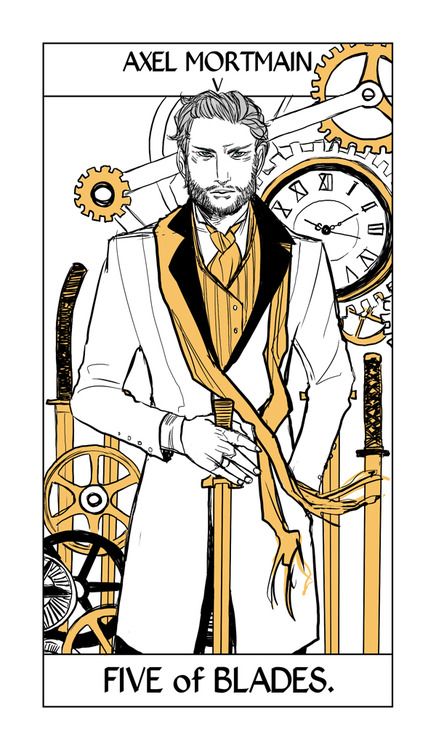 The five of blades, representing the dangers of ambition: Axel Mortmain. Shadowhunter Tarot by Cassandra Jean