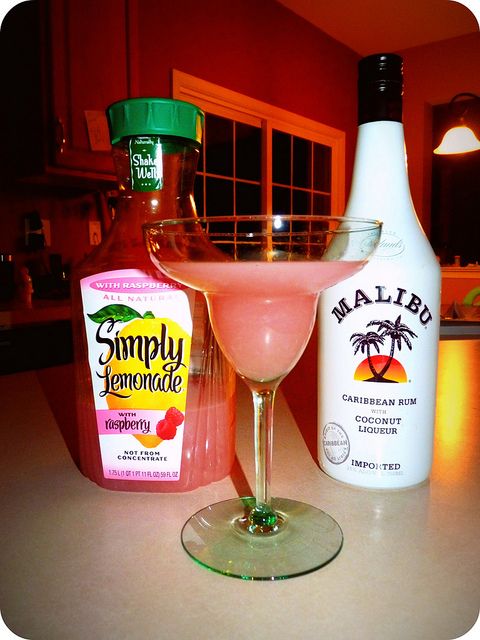 Raspberry lemonade, malibu rum, ice and blend.                                                                                                                                                                                                                 