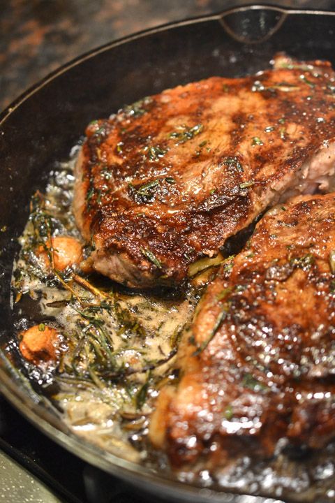 Ribeye steak w/butter, garlic and herbs (easy)
