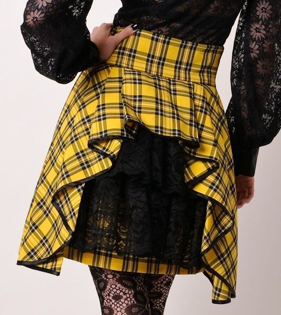 Plaid High Waist Steam Punk Bustle Mini Skirt Yellow by PinarEris, $175.00