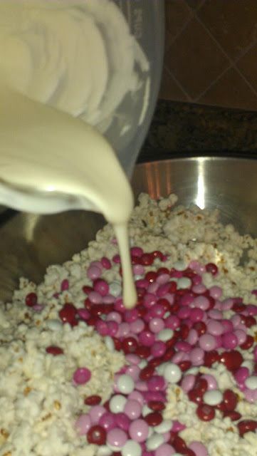 OMG! Popcorn, sea salt, almond bark and M's? YES this recipe is to die for!!! Valentine surprises for my friends!