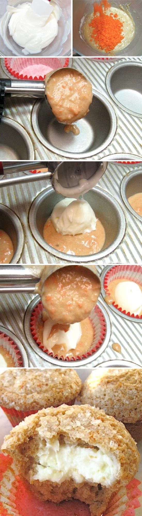 Inside-Out Carrot Cupcakes - This carrot cup cake recipe takes carrot cake to the next level.