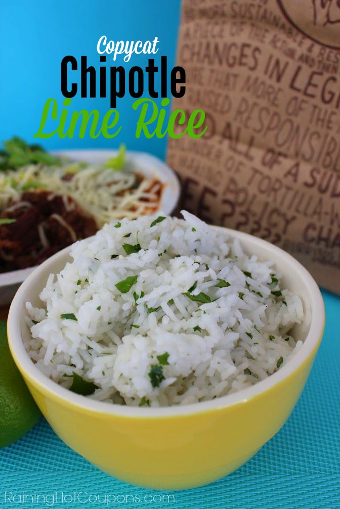 Copycat Chipotle Lime Rice.  I made this tonight for some black bean/red pepper burritos and it was so delicious I ended up eating some of it on its own as well.  Great recipe and very flavourful!