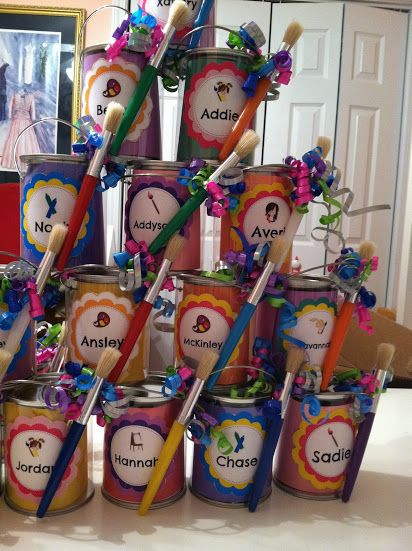 These are adorable! DIY Art Party Paint Can Favors, just print off labels!
