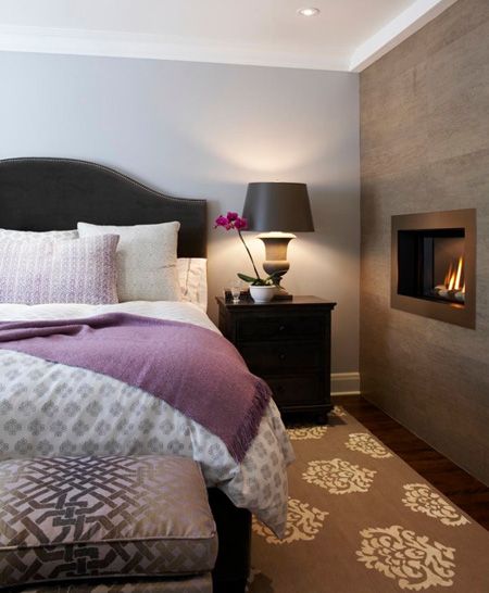 Very similar to what I am trying to do in my guest bedroom//Hotel-Chic Purple Bedroom with Fireplace // Photographer Michael Graydon // House & Home December 2010 issue