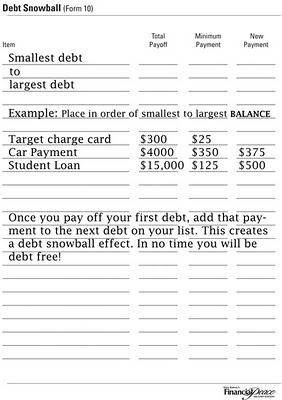 Debt Snowball - An easy form to use to pay off debt by snowballing payments.