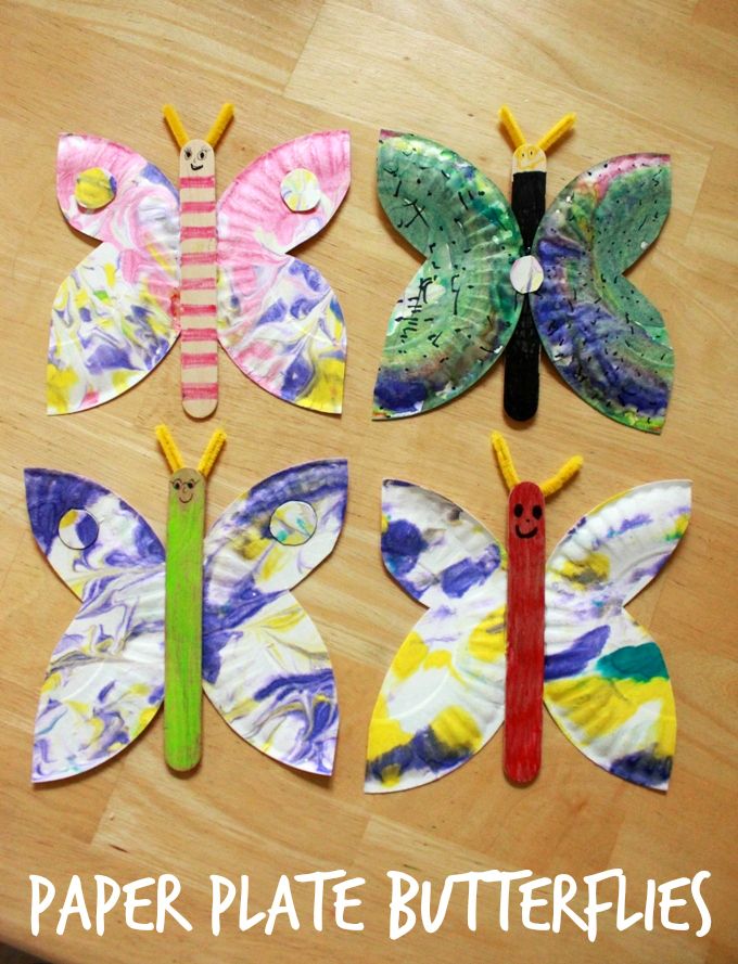 A paper plate butterfly craft for kids -- a great summer activity and especially beautiful with marbled paper plates!
