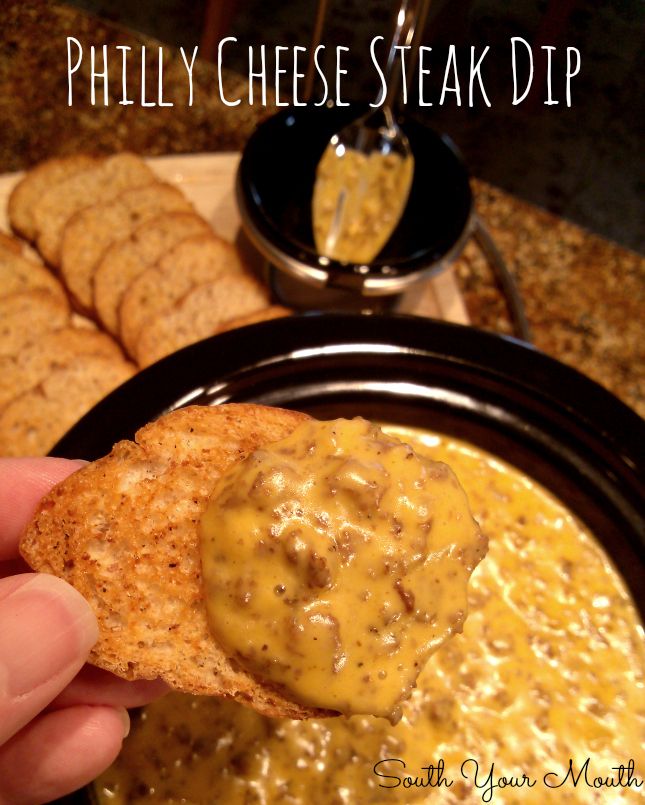 Philly Cheese Steak Dip! Crock pot recipe with Steak-umms and Cheez Whiz. SO EASY and SO GOOD!