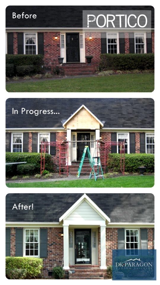 Adding a portico is a beautiful way to shade your front porch and add classic curb appeal to your home. Look at the difference!
