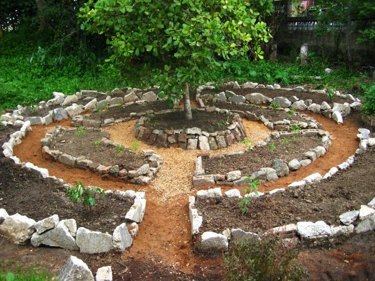 Based on permaculture principles using curves instead of straight lines. Some argue that this is more efficient layout for vegetable gardens. Mandala Garden Design