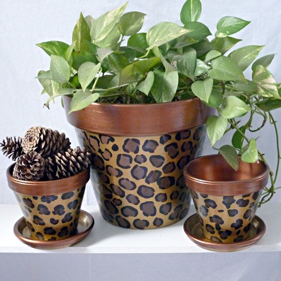 Copper Leopard Hand Painted Flower Pot