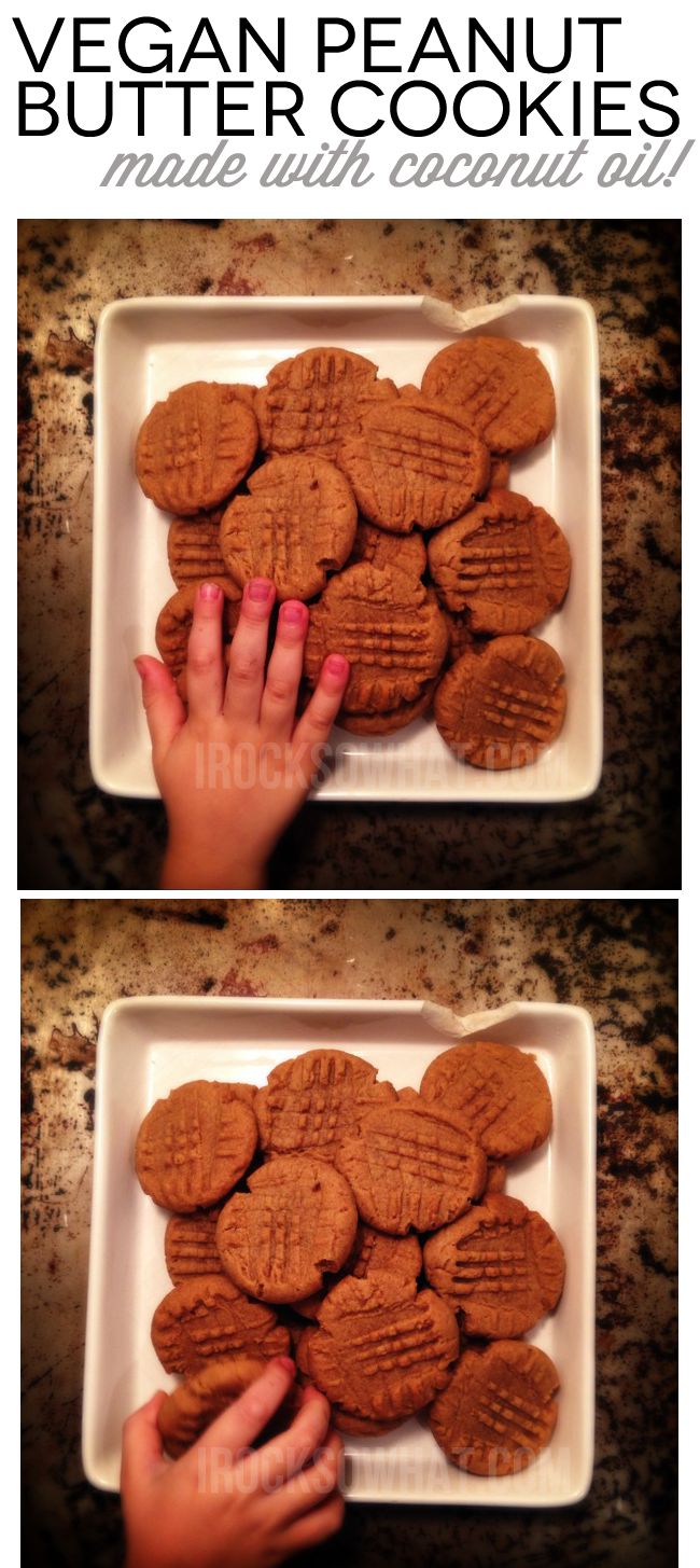 Vegan Peanut Butter Cookies made with Coconut Oil. Gives it a hint of coconut flavor and makes these cookies irresistible.