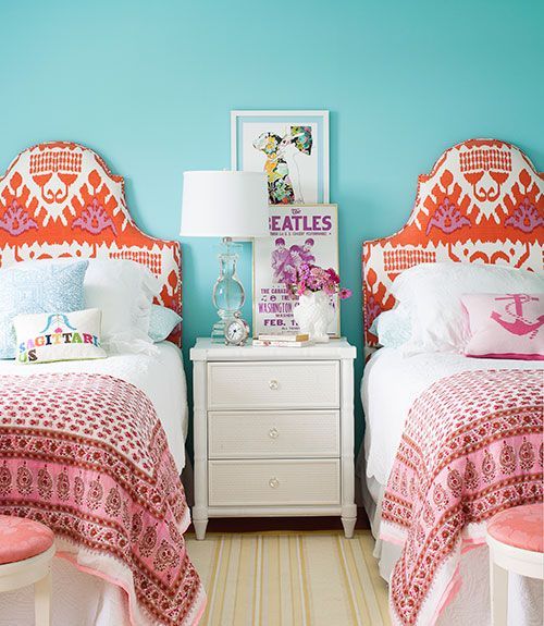 tween, master bedroom or guest room. Love the color and fabric combinations