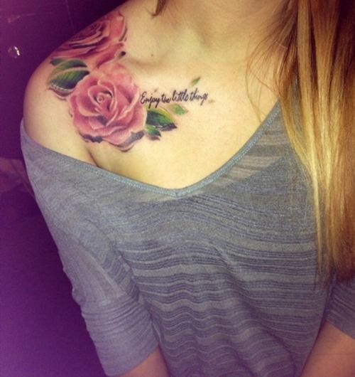 33 Amazing Shoulder Tattoos for Girls and Women (21) Like the placement, not the roses
