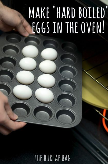 Put eggs in a muffin pan.  Bake at 325° for 30 min.  Remove from oven and place in cold water for 10 min.  They are also easier to peel......