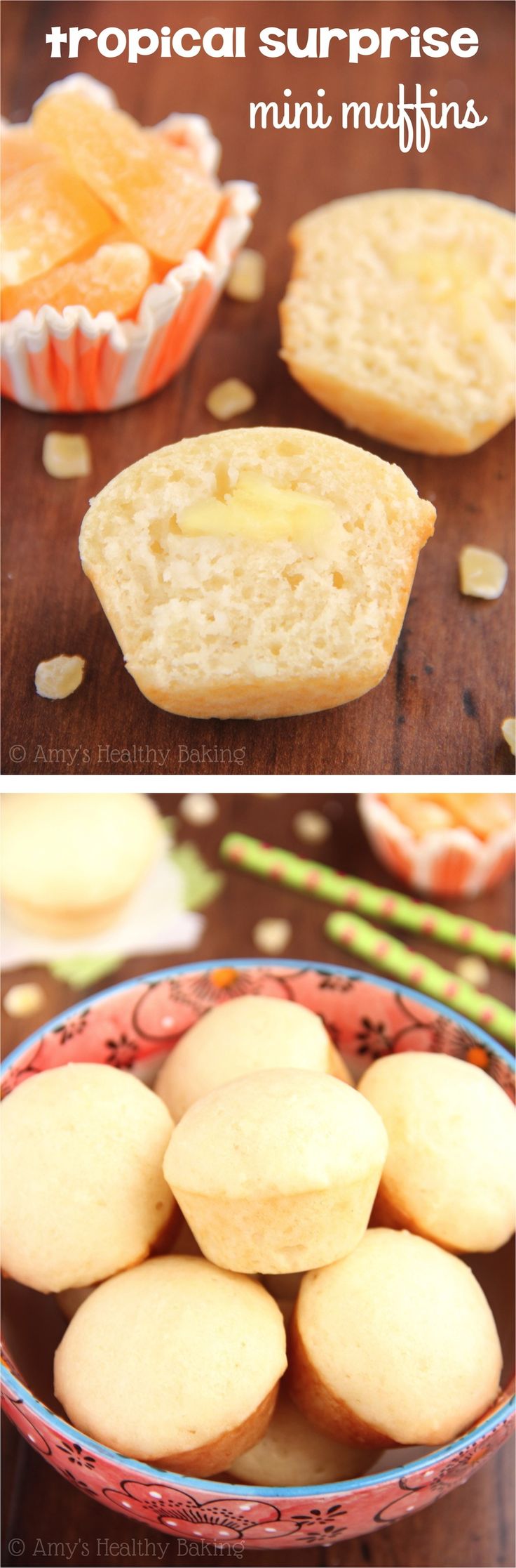 Coconut muffins with a juicy pineapple center -- like a piña colada, sans rum! Secretly skinny to get you bikini ready in no time!