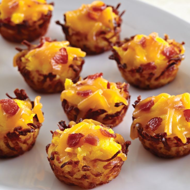 Bite-Sized Breakfast - The Pampered Chef™  Perfect hash brown nests! Love this idea for Easter brunch. Just press thawed hash browns into a mini-muffin tin, fill with your favorite breakfast foods, and bake at 400°F for 22 - 25 minutes or until golden bro