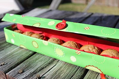 Wrap an aluminum foil box and put muffins in it for gifts ~ is this a great idea or what?! CUTE!