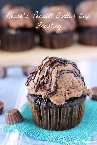 Chunky Reese's Peanut Butter Cup Frosting topped with a chocolate drizzle.
