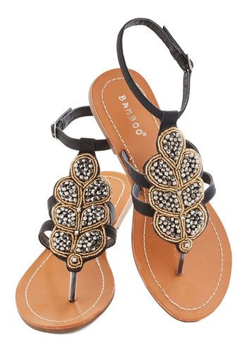 Outta Anthracite Sandal - Black, Silver, Gold, Beads, Beach/Resort, Summer, Flat, Faux Leather, Daytime Party