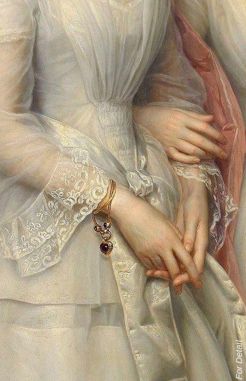 Heinrich August Georg Schiøtt - Danmark 1823-1895 - Portrait of the sisters Malvina Anny Louise and Hilda Sophie Charlotte Reventlow - Detail